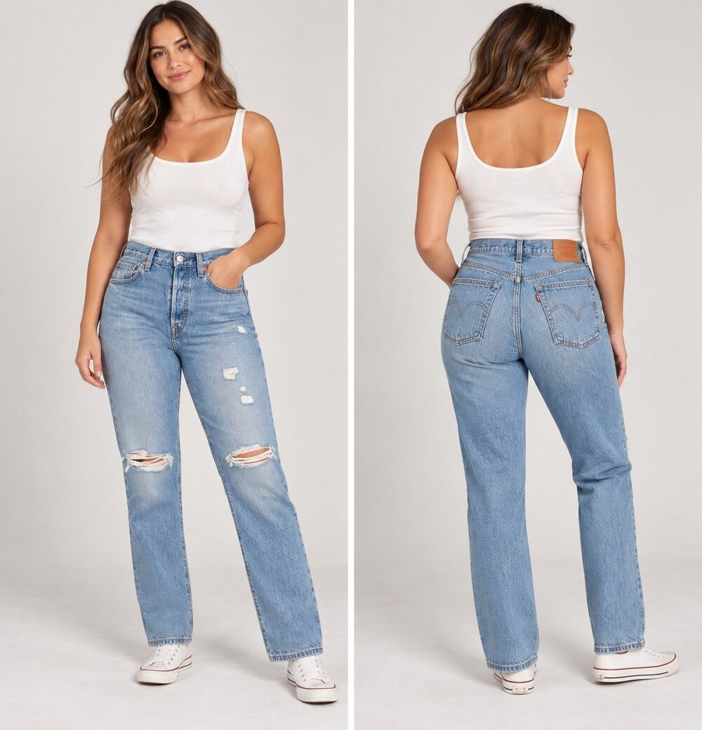 Levi's 501 High Rise Distressed Straight Leg Jeans 30x30 Light Wash Button Fly